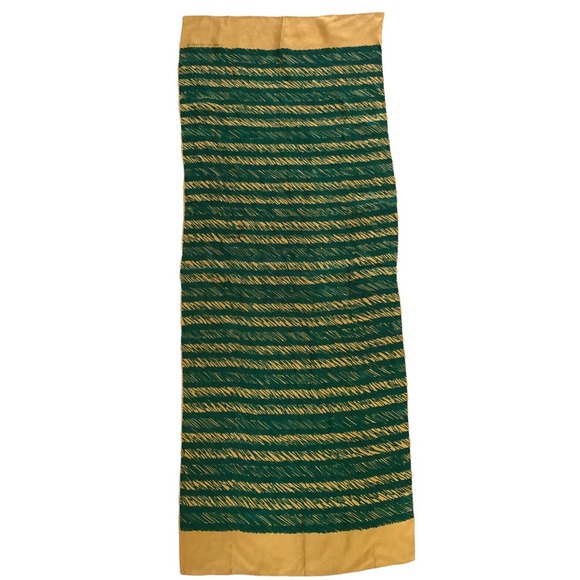 ECHO Silk Scarf 50's ‘Rainfall’ Pattern Hand rolled Made In Japan Green Gold - Picture 3 of 8
